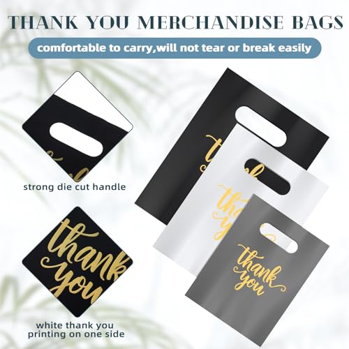 Eersida 200 Pcs Thank You Bags for Small Business, Gray, White, Black - color: Gray, White, Black