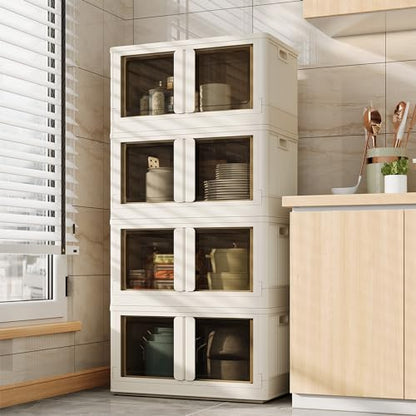 FLEXIMOUNTS 304 QT Stackable Plastic Storage Bins With Lids, Milky White - color: Milky White, size: 76 Qt-4 Pack