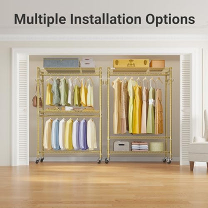 VIPEK R2 Plus Rolling Clothes Rack Heavy Duty Closet for Hanging Clothes - color: Gold, size: R2 Plus