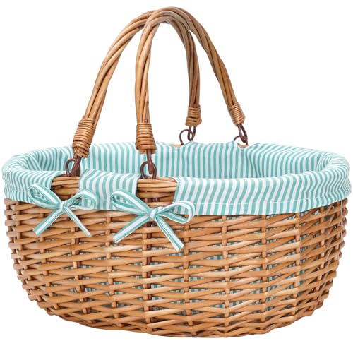 Good GAIN Wicker Picnic Basket w/Fold Handles,Willow Empty Baskets,Green - color: Green