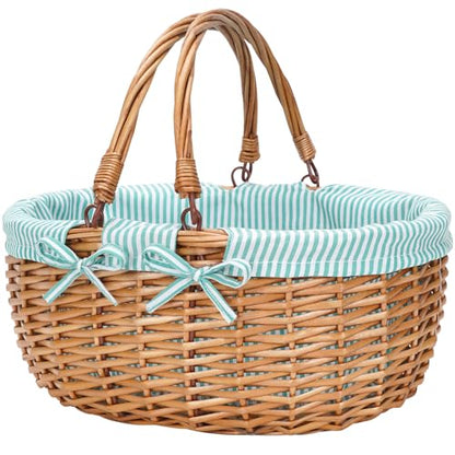 Good GAIN Wicker Picnic Basket w/Fold Handles,Willow Empty Baskets,Green - color: Green