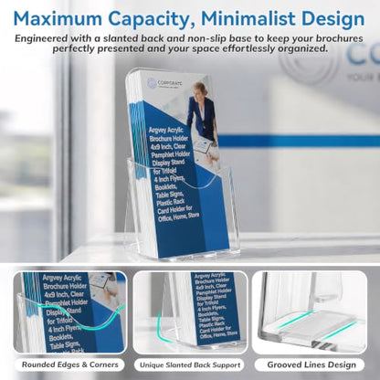 Clear 4x9 Trifold Brochure Holder, Acrylic Rack Card Holder Stand, 4 Pack