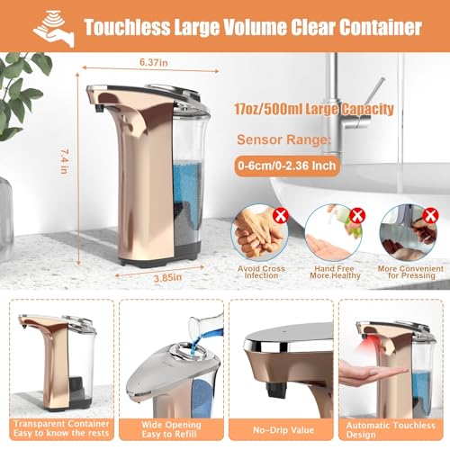 Automatic Soap Dispenser, 17oz Touchless Liquid Dish Soap Dispenser Kitchen - color: Rose Gold