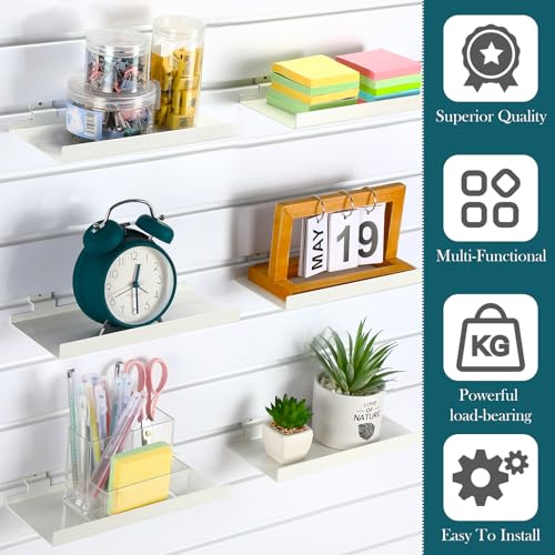DoubleFill 6 Pcs Slatwall Shelves Metal Slat Wall Shelf, White, 10x4.3 Inch - color: White, size: 10x4.3 Inch