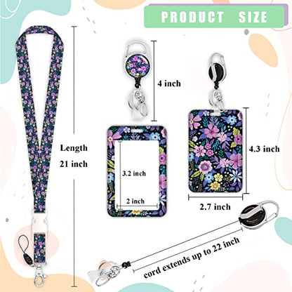 ID Badge Holder with Lanyard,Retractable ID Badge Card Holders Detachable Neck Lanyard Strap with Badge Reel and Vertical ID Holder for Nurse Students Teachers Office Staff(Flower Purple) - color: Flower Purple