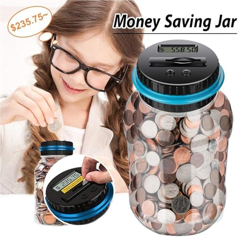 Digital Counting Money Jar, Digital Coin Counter with LCD Display Large Capacity Money Saving Box for Kids Adults as Gift on Christmas,Birthday (Blue) - color: Blue