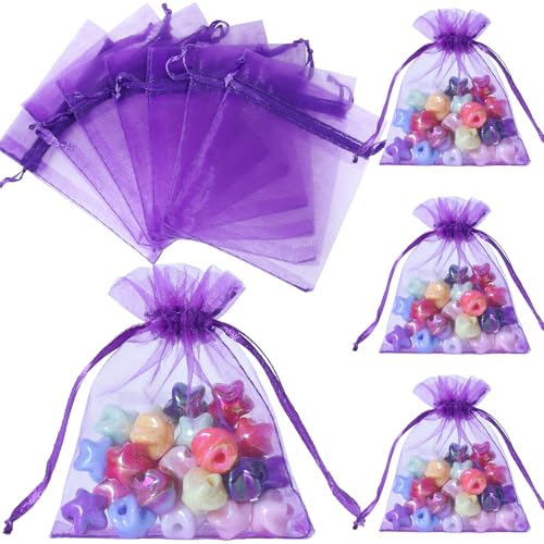WenTao 100pcs Organza Bags, 3×4 Inches Purple Mesh Bags Drawstring Pouches, Small Gift Bags for Jewelry Bracelets Candy Party Favor - color: Purple