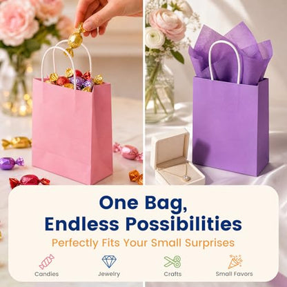 LovesTown 24 Pack Gift Bags with Tissue Paper, 8 Colors