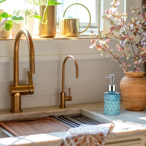 2PCS Glass Hand Soap Dispenser with Pump for Bathroom/Kitchen, Blue - color: 2pcs Blue