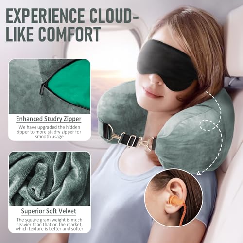 Travel Neck Pillow Stuffable with Clothes, Stuffable Travel Pillow - color: Grayish Green