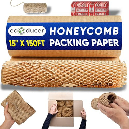 Honeycomb Packing Paper | Bubble Plastic Wrap Alternative | Moving Supplies - size: 15" x 150 ft