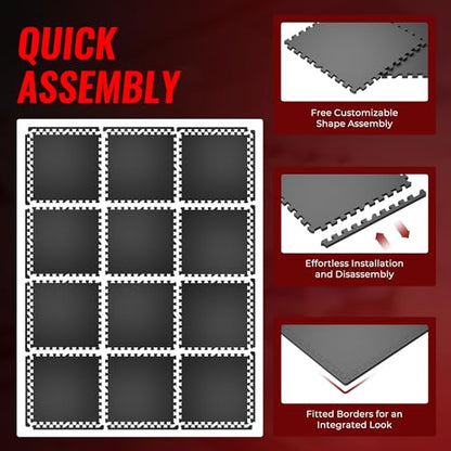 SUPERJARE 0.79'' Extra-Thick 12 Pcs 48 Sq Ft Exercise Equipment Mats - color: Black, size: 12 Tiles (48 Sq Ft)
