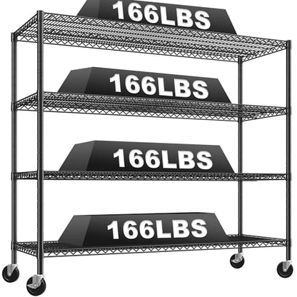 REIBII 4-Tier Heavy Duty Metal Shelving Unit，Storage Shelves with Wheels (Pack of 2) - size: 4 Tier 60" W ×24" D×65.3"H (Pack of 2)
