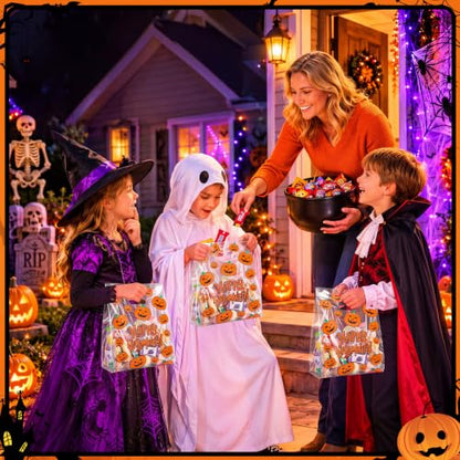 Pasimy 25 Pcs Halloween Bags with Handles, 11.8x7.9'' Clear Pumpkin - style: Pumpkin