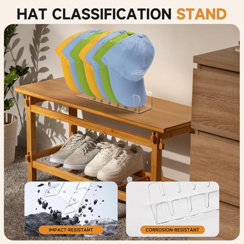 Acrylic Baseball Cap Organizer Rack 4-Pack - Holds 28 Hats, No Install Space Saving Display Stand for Closet, Bedroom, Entryway (Clear) - size: 4pack