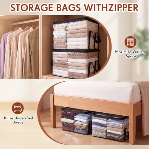 Eccliy 6 Pack Clear Plastic Storage Bag with Hinged Lid Supports Light Item