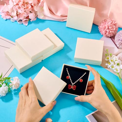 Craftdady 12pcs Small Square Jewelry Boxes 3.62" Cube Jewelry Gift Boxes for Bracelets Beige Earring Ring Necklace Box Mini Cardboard Cotton Box for Earring Storage Package Display - color: Beige Square 3.62"