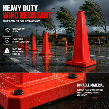 BESEA 3 Pack 28 Inch Red Traffic Cones with Weighted Base - color: Red, size: 28INCH