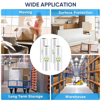 TICONN Stretch Wrap Roll, 18 in x 1000 ft Plastic Wrap for Moving Furniture - style: 18''-4PK Clear (No handle)