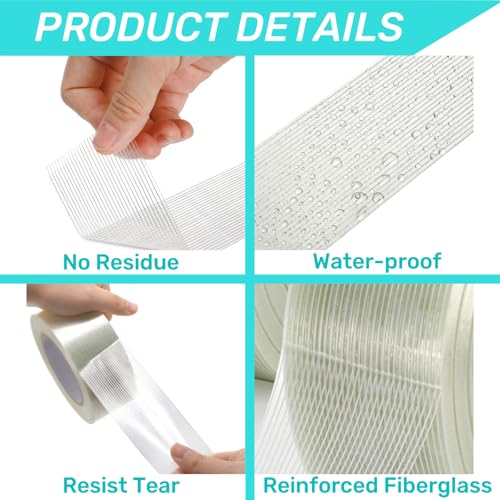 6 Rolls Filament Strapping Tape, 2'' x 60yds x 5.5mil