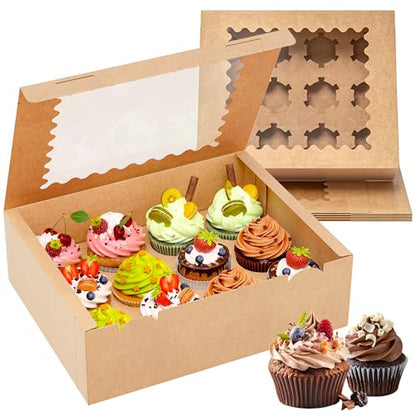 RYDDOY 4 Pack Brown Cupcake Boxes, Hold 12 Count Cupcake, Cupcake Carriers - color: Brown