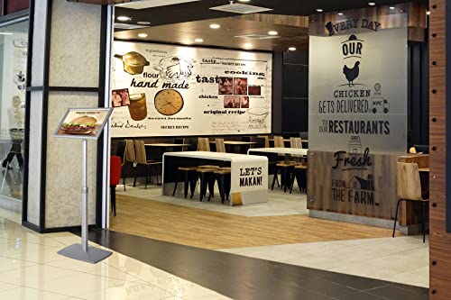 M&T Displays Pedestal Sign Holder Free Floor Standing Aluminum Heavy Duty Front Loading Snap Open Frame Adjustable Height Menu Poster Advertising Display Vertical Horizontal (Silver, 18x22 inch)