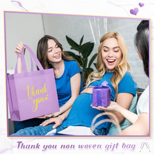 Sweetude 30 Thank You Non Woven Gift Bag, 11 x 12 x 5 Inch, Purple - color: Purple, size: 11 X 12 X 5 Inch