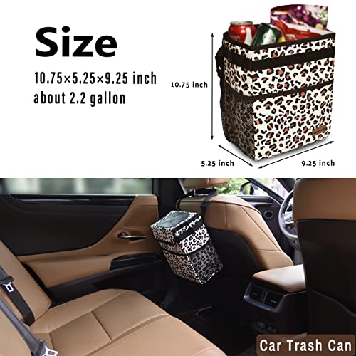 SIBOFUEGO Cute Car Trash Can with Lid, Collapsible, Leak-Proof, 2 Gallon - color: Leopard Print, size: 2 Gallons