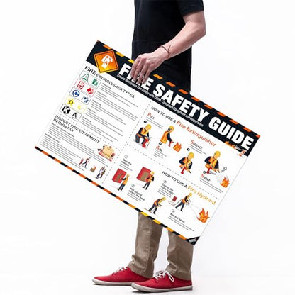 Fire Safety Poster – OSHA Compliance Fire Extinguisher & Hydrant Use Guide, Fire Types Chart, Emergency Instructions, Workplace Safety Sign, Laminated, Large 18 x 24 Wall Chart - style: Fire