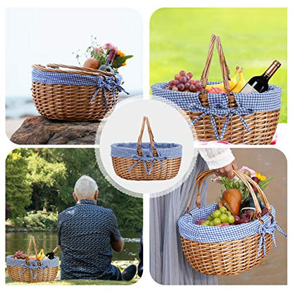 G GOOD GAIN Wicker Picnic Basket with Double Folding Handles,Willow Picnic Hamper,Natural Hand Woven Easter Basket,Easter Eggs and Candy Basket,Bath Storage,Gift Packing Basket.Blue - color: Blue