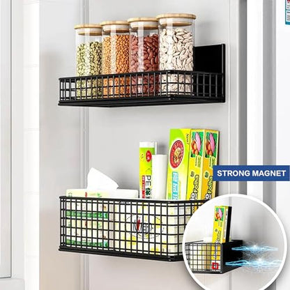 Magnetic Shelf Fridge Basket Bin for Washer Dryer Locker Whiteboard Cabinet - color: Black-High