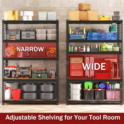 72" H Heavy Duty Garage Shelving, 2400LBS Capacity 5-Tier Storage Shelves,Adjustable Industrial Metal Garage Shelves for Basement Pantry Kitchen Warehouse, 16" D x 36" Wx72 H,Black - size: 16"D x 35.5"W x 72"H(Metal Board)