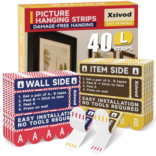 Damage Free Picture Hanging Strips Heavy Duty, L 40 Strips (20 Pairs) - size: L 20 Pairs