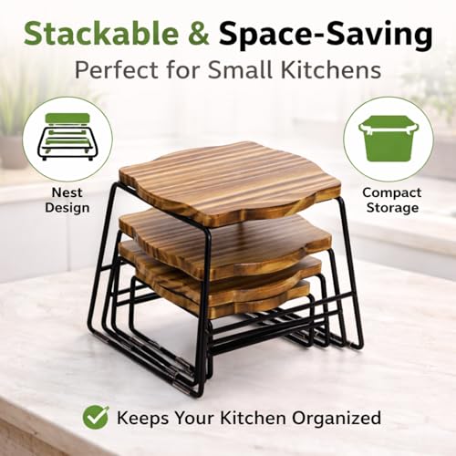 ZENFUN 4 Piece Wood Buffet Risers, Dessert Table Risers Food Display Riser, Pizza Pan Riser, Cupcake Stand & Wood Display Risers, Nesting Food Platter and Plate Holder