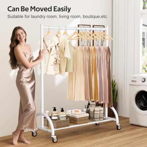 MISSLO Heavy Duty Clothing Rack with Wheels Rolling Clothes Racks for Hanging Clothes, Coats, Garment, Dress, White - color: White, size: 43"W x 14.8"D x 66"H (Large)
