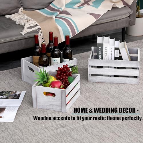 Storage Crates 3 Pcs Wooden Crates Decor Boxes,Rustic White Nested Crate