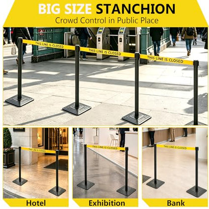 4 Pack Crowd Control Stanchions with 10FT “This Line is Closed” Belt - color: THIS LINE IS CLOSED BELT