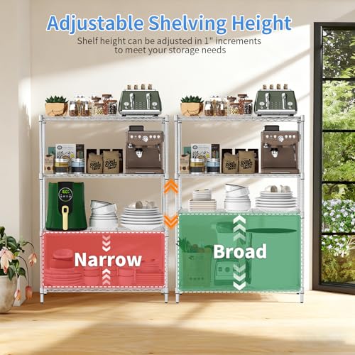 BestOffice | 4-Tier Wire Shelf | 36" x 14" x 54" | Chrome - color: Chrome, size: 36"D x 14"W x 54"H
