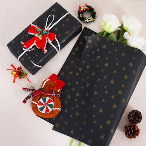 BEISHIDA Black and Gold Star Tissue Paper Bulk,Wrapping Tissue Paper for Gift Bags, 14 x 20 Inch Gift Wrap for Christmas Birthday Wedding Graduation DIY Crafts Holiday Flowers-30 Sheets - color: 30-bg