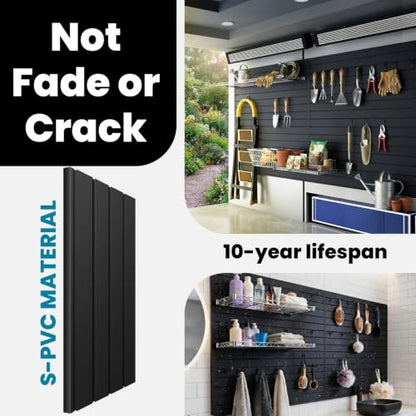 4x8 FT Slat Wall Paneling Wall Storage Systems with 16 Hooks (Black) - color: Black, size: 4x8 FT