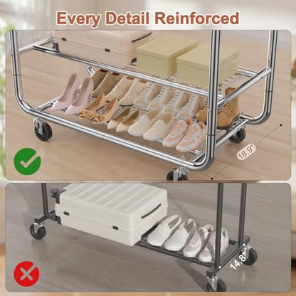 EAGMAK Heavy Duty Clothing Racks for Hanging Clothes 720 Lbs, Rolling Clothes Rack Double Rod Garment Rack with Lockable Wheels, Metal Closet Organizer for Bedroom, Laundry, Retail, Silver - color: Silver