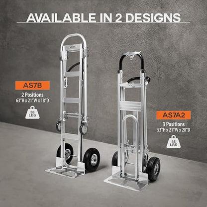 Vergo Industrial Convertible Hand Truck - AS7B Heavy Duty Aluminum 2 in 1 Dolly (800 lb Capacity) Lightweight Reinforced Frame, Ergonomic Handle, Superior Mobility Moving Dolly (2 Positions, 63" High) - size: 2 Positions, 63" High
