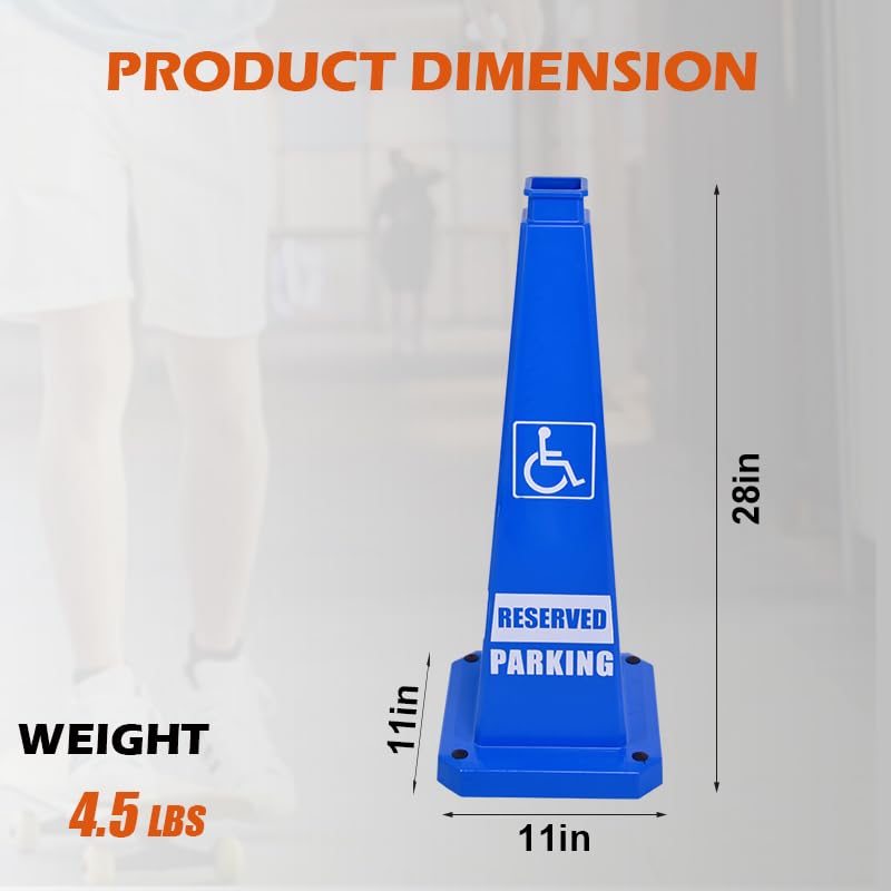 28inch 3PACK Safety Caution Cones with “ADA REVISED PARKING” Sign 4-Sided Printed. Heavy Rubber Weighted Base, For Parking Lot, Accessible Space and Facility Management Usage - color: ADA REVISED PARKING/BLUE, size: 28inch