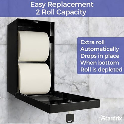 Stardrix Matte Black 2 Roll Stainless Steel Commercial Toilet Paper Dispenser, Heavy Duty Wall Mount Tissue Holder with Lock for Restroom/Bathroom - color: Matte Black