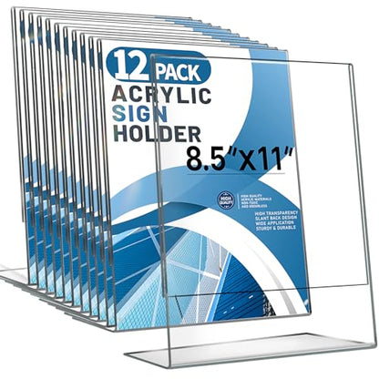 Aheroi Acrylic Sign Holder 8.5x11, Plastic Sign Holder Display Stand 12PCS - color: Vertical Style 2, size: 8.5*11″-12 Pack