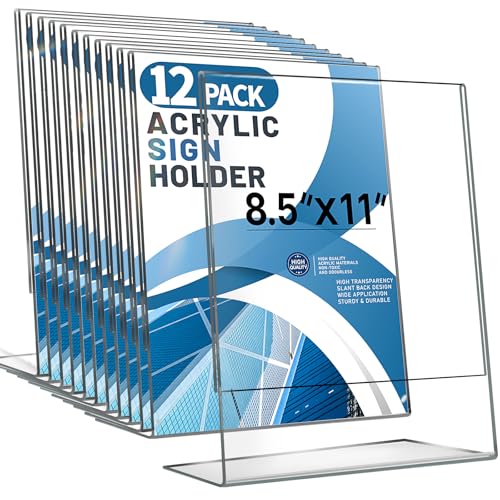 Aheroi Acrylic Sign Holder 8.5x11, Plastic Sign Holder Display Stand 12PCS - color: Vertical Style 2, size: 8.5*11″-12 Pack