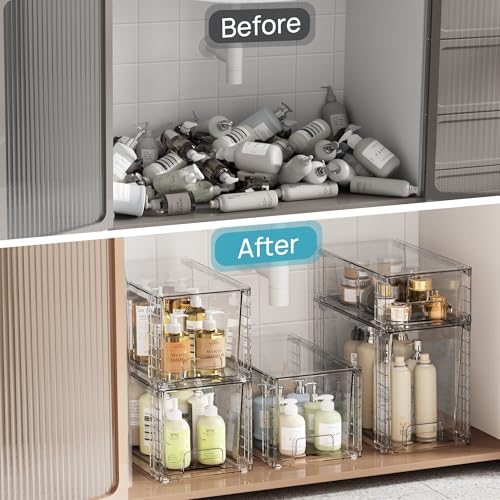 Vtopmart Clear Stackable Storage Drawers, 6 Pack Tall Organizer Set - style: 2 Large+2 Medium+2 Small