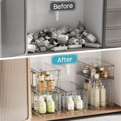 Vtopmart 3 Pack Clear Stackable Storage Drawers,Easy to Assemble Bathroom Organizers and Storage with handles,Plastic Drawers for Kitchen Pantry,Cabinet,Under Sink Organization - style: 1 Large+1 Medium+1 Small