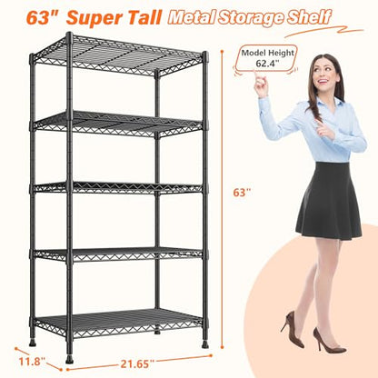 REIBII 63" H Storage Shelves, Space Saving & 5 Tier Adjustable, for Kitchen - size: 【5 Tier】63"H X 21.65"W X 11.8"D