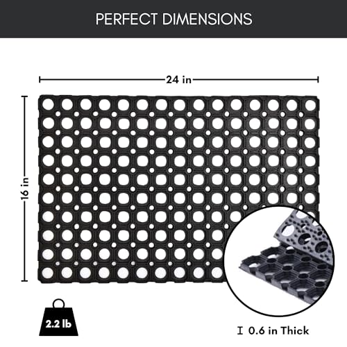 Heavy-Duty Interlocking Rubber Floor Mat, 16"x 24", Shock-Absorbing, Black - size: 24"L x 16"W x 0.6"Th